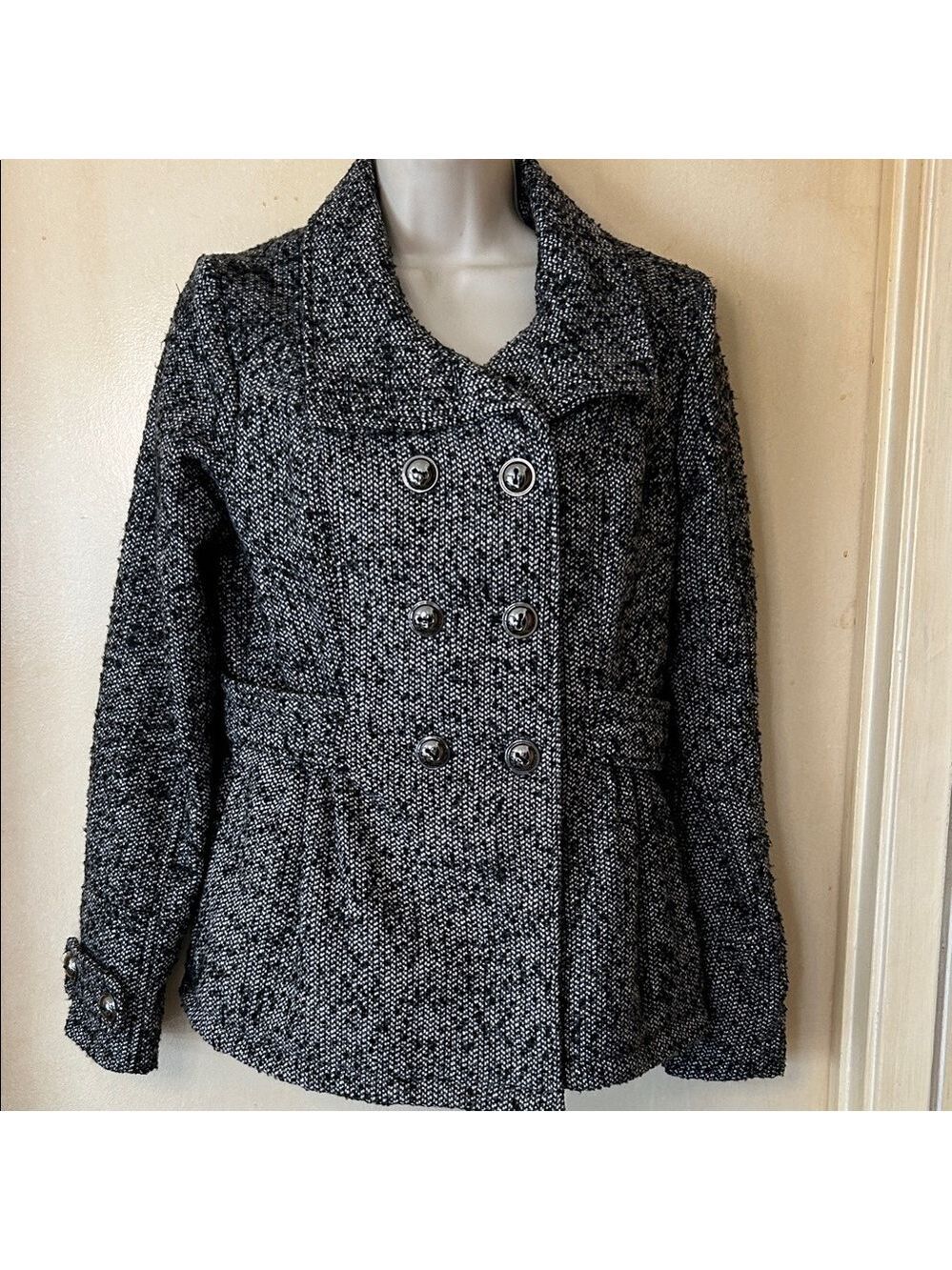 Pink Envelope Black and WhiteTweed Pea Coat size M - Picture 1 of 12
